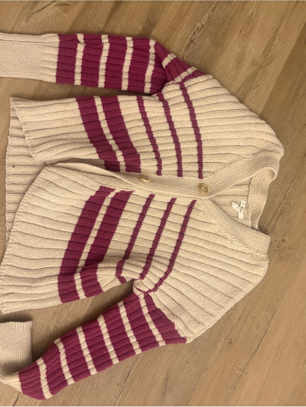NWT Maurice’s Cream and Magenta Striped Ribbed Button Cardigan Sweater